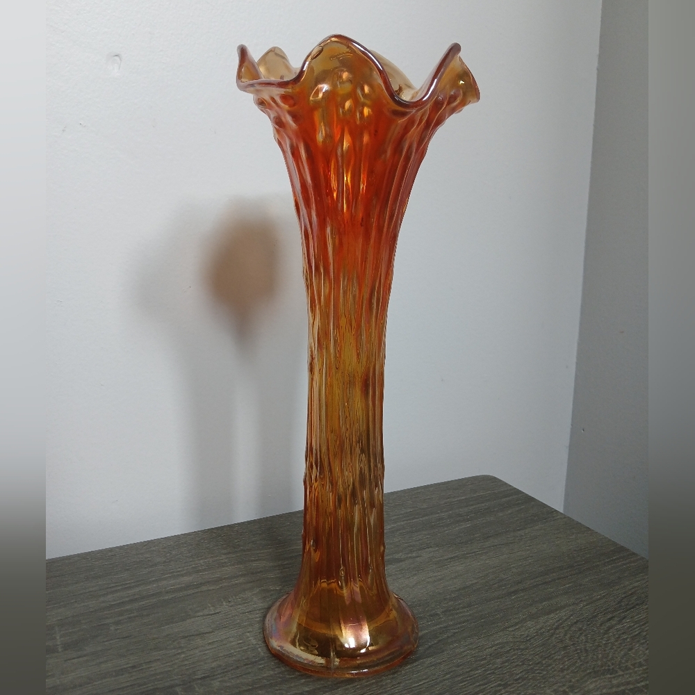 Antique Fenton Marigold Carnival Glass Fluted Swung Vase April Showers 12.5"